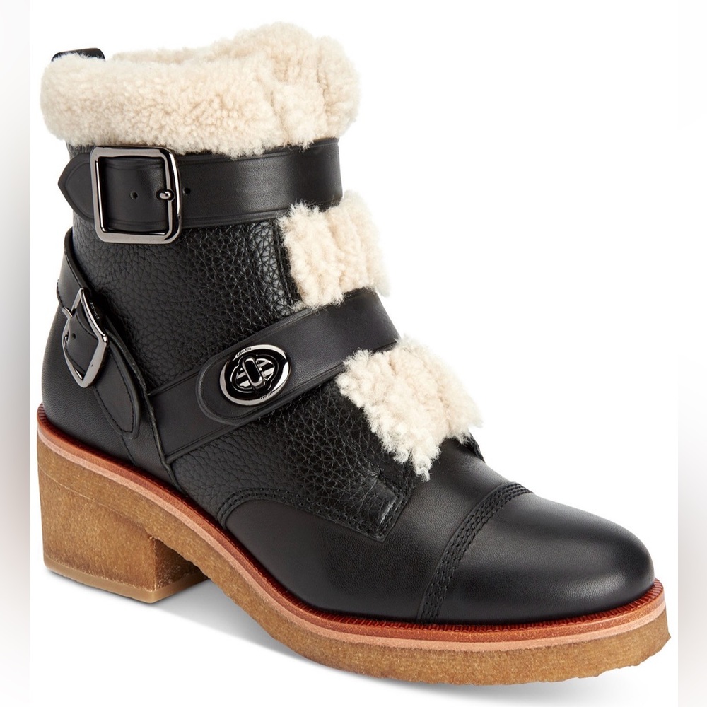 COACH Preston Shearling Moto Booties size 6.5 Women